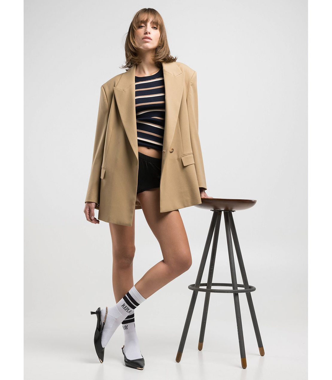 ボーダーストライプ スリムフィットプルオーバー 詳細画像 ブルーベージュ 4